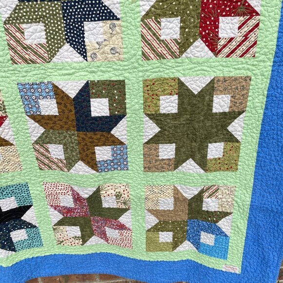 Boxy Stars Throw Quilt Floral Calico Geometric Squares 70" x 59" - Picture 7 of 13